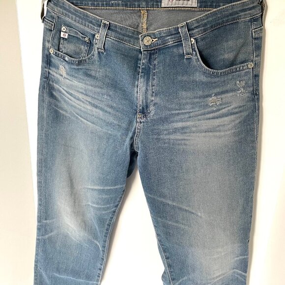 AG Prima Mid Rise Cigarette Crop Jean Womens 31 Blue Distressed Raw Hem Stretch - Picture 3 of 10